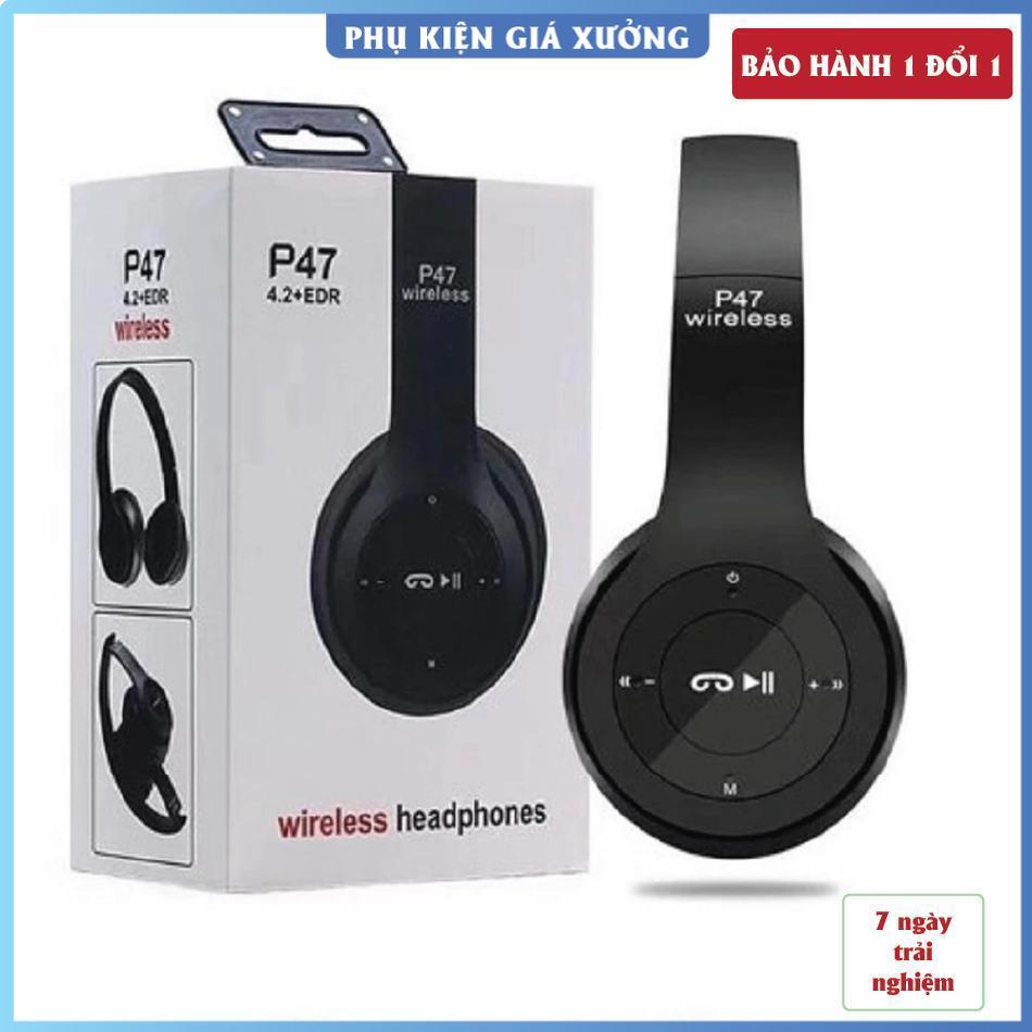 Tai Nghe Chụp Tai Bluetooth P47, Tai Không Dây Âm Bass Cực Chất, Thẻ Nhớ, Có Mic - Tai nghe P47 Nghe