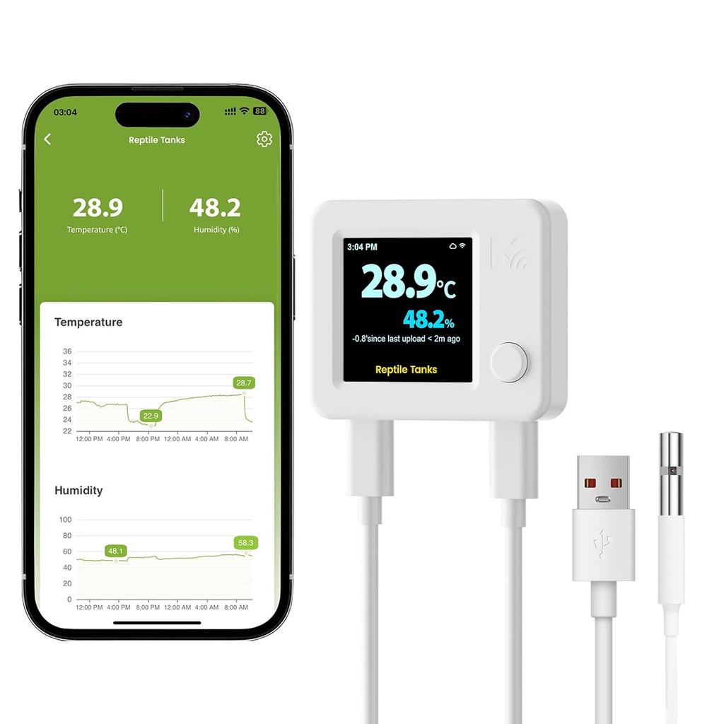 Máy đo độ ẩm bò sát MOCREO WiFi Nhiệt kế trong nhà, Cảm biến độ ẩm và nhiệt độ thông minh, Màn hình 