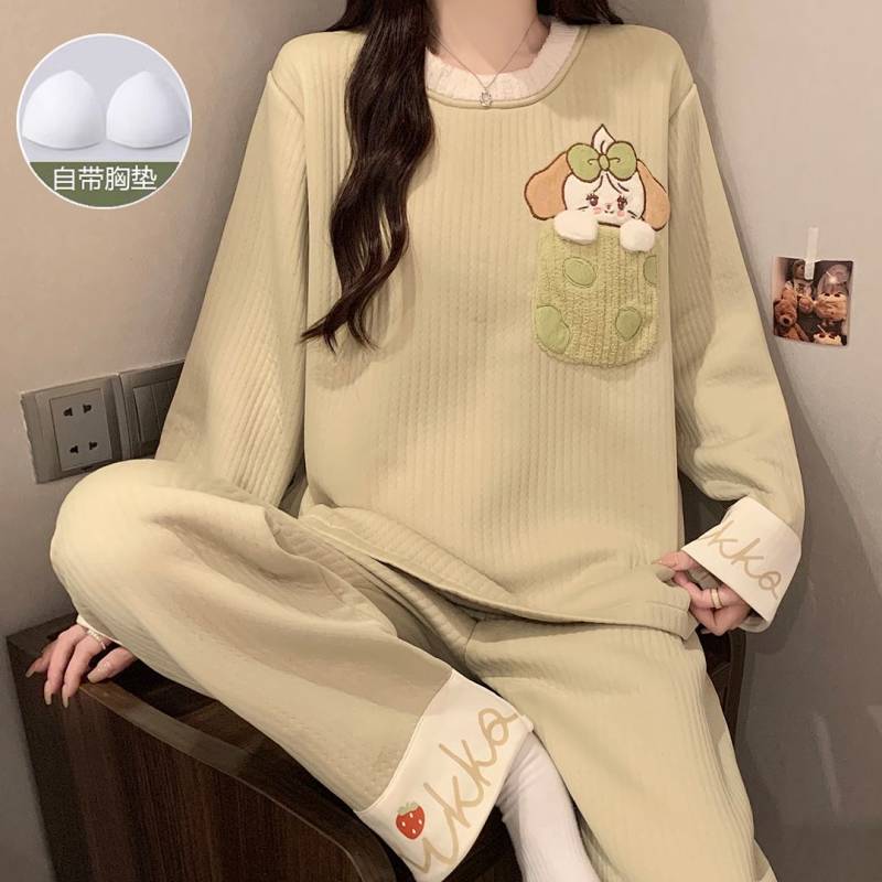 Padded Pajamas Women's Air Cotton Autumn and Winter New Sweet Cute Women's Pajamas Can Be Outerwear 