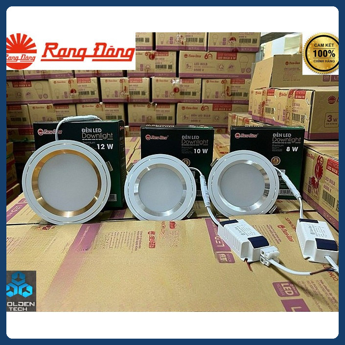 (Rạng Đông) Đèn Led downlight âm trần 10W-12W Đổi 3 màu - Lỗ khoét trần 110mm (Viền vàng, bạc) - Mod