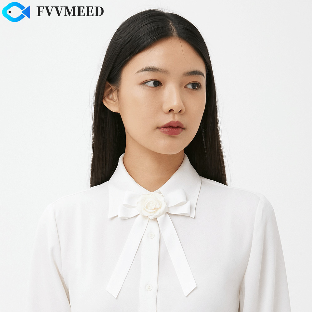 FVVMEED Đen Ruy Băng Pin, Trắng Nơ Màu Đen Trâm Cài, Thời Trang Camellia Ve Áo Pin Cổ Kết Cấu Tang L