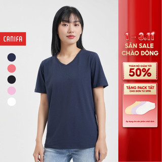  Áo phông nữ CANIFA thun basic cộc tay chất liệu cotton pha 6TS24A004 