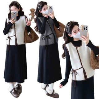  Sét suông sét bầu MAMADRESS sét gồm hai chi tiết VÁY TĂM CỔ LỌ KÈM ÁO YẾM DẠ mềm mại ấm áp sang chảnh dễ mix S83 