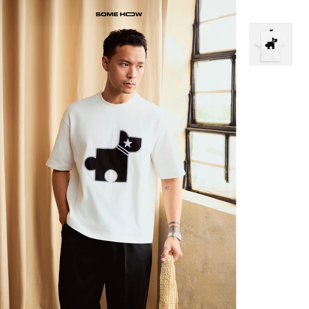 [Best Seller] Áo Thun The Puppy Puzzle White 360GSM , Chất Vải Jean Cotton Thoải Mái, AT0287, SOMEHO