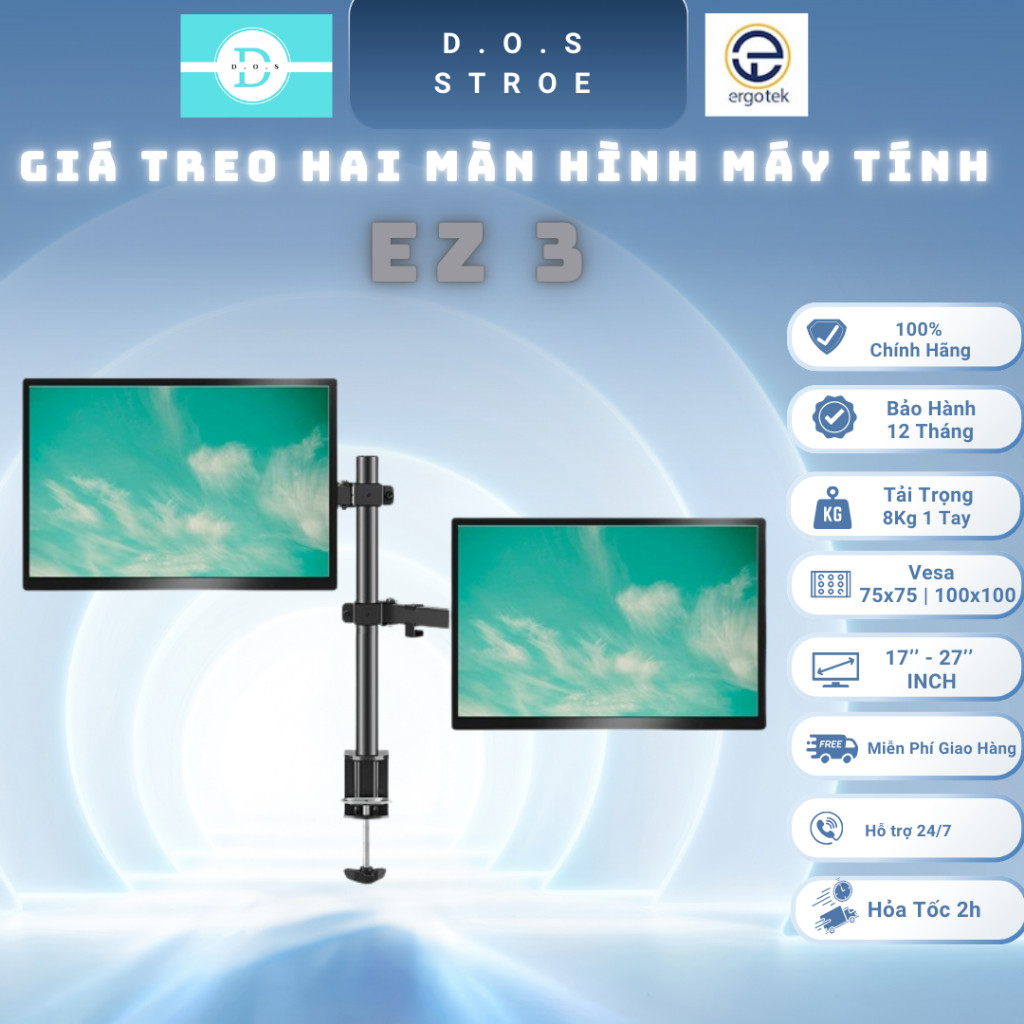 [EZ3] [ErgoTek] Giá Treo Hai Màn Hình [17"-27" Inch] Monitor ARM