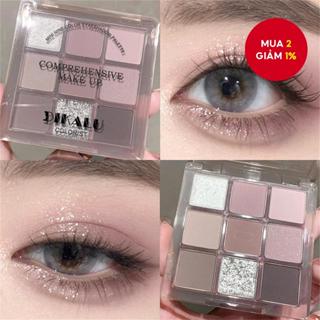 Bảng phấn mắt DIKALU màu xám-hồng khói – 9 màu (trung tính nhám/lấp lánh)