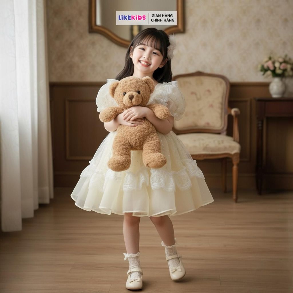 Đầm công chúa lưới cho bé gái họa tiết REN VIỀN KIM SA LikeKids L40