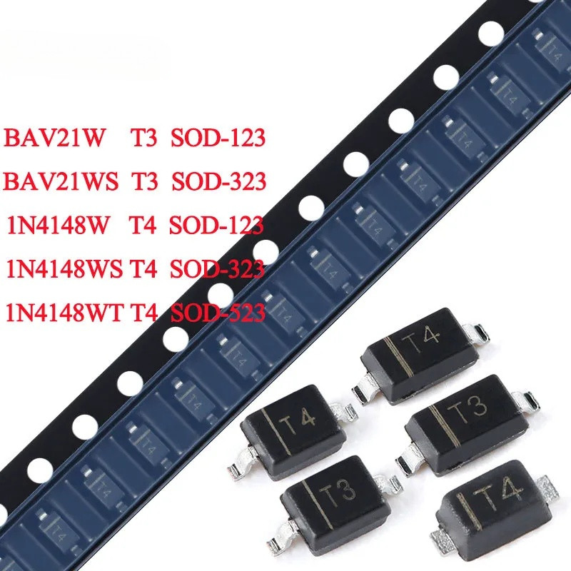100 Cái / lốc 1N4148W T4 BAV21W T3 SOD-123 1N4148WS BAV21WS SOD-323 1N4148WT SOD-523 1N4148 BAV21 BA