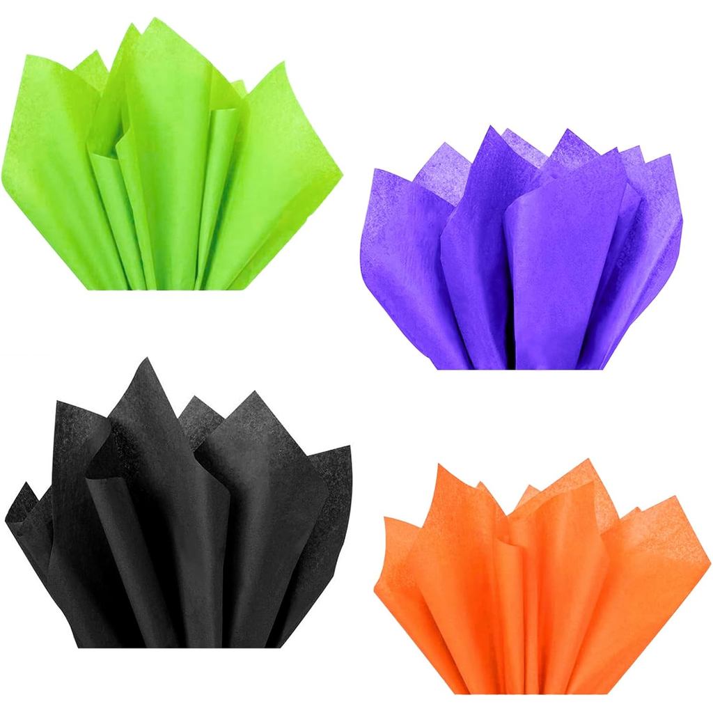 NICROHOME EUR Giấy gói khăn giấy Halloween 24 tờ, Giấy khăn giấy màu tím cam đen cho túi quà tặng, G