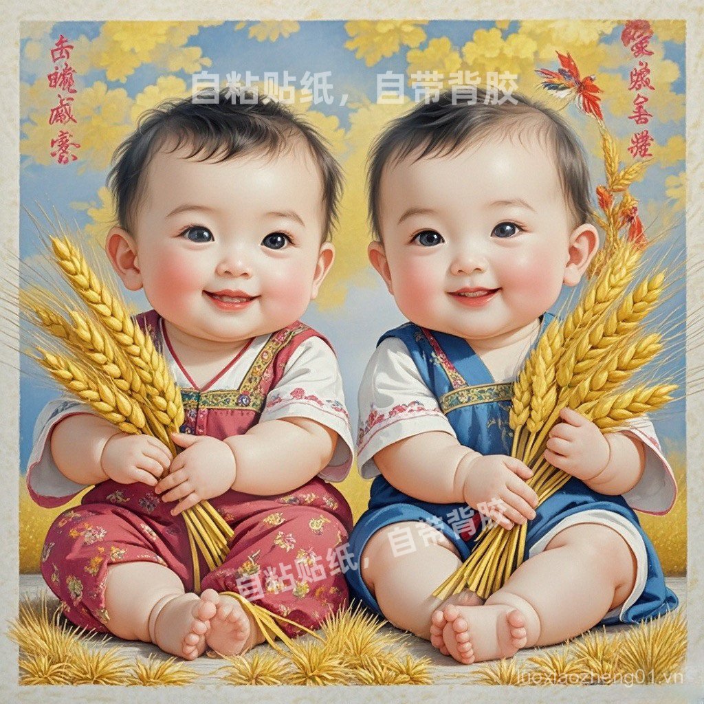 Tranh Gió Búp Bê Wugu Harvest Harvest Sticker Dễ Thương Fuwa Chống Thấm Nước Che Khuyết Điểm Cửa Win