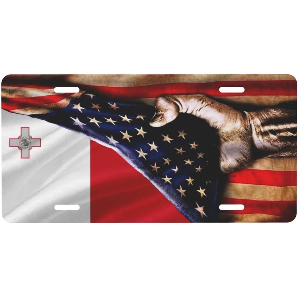Mỹ và Malta Cờ Malta Biển Số Cho Nam Nữ Cá Tính Trang Trí Xe Phía Trước Ốp điện thoại Mới Lạ Kim Loạ
