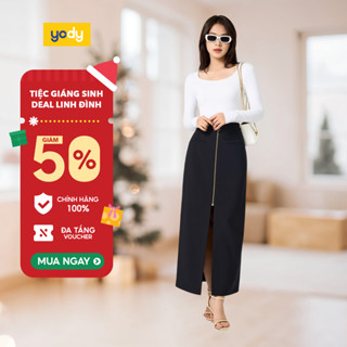    SALE ĐG  Chân váy nữ dài YODY dáng đứng khóa kim loại hạn chế nhăn thoáng thoải mái CVN7178 cần ẩn 
