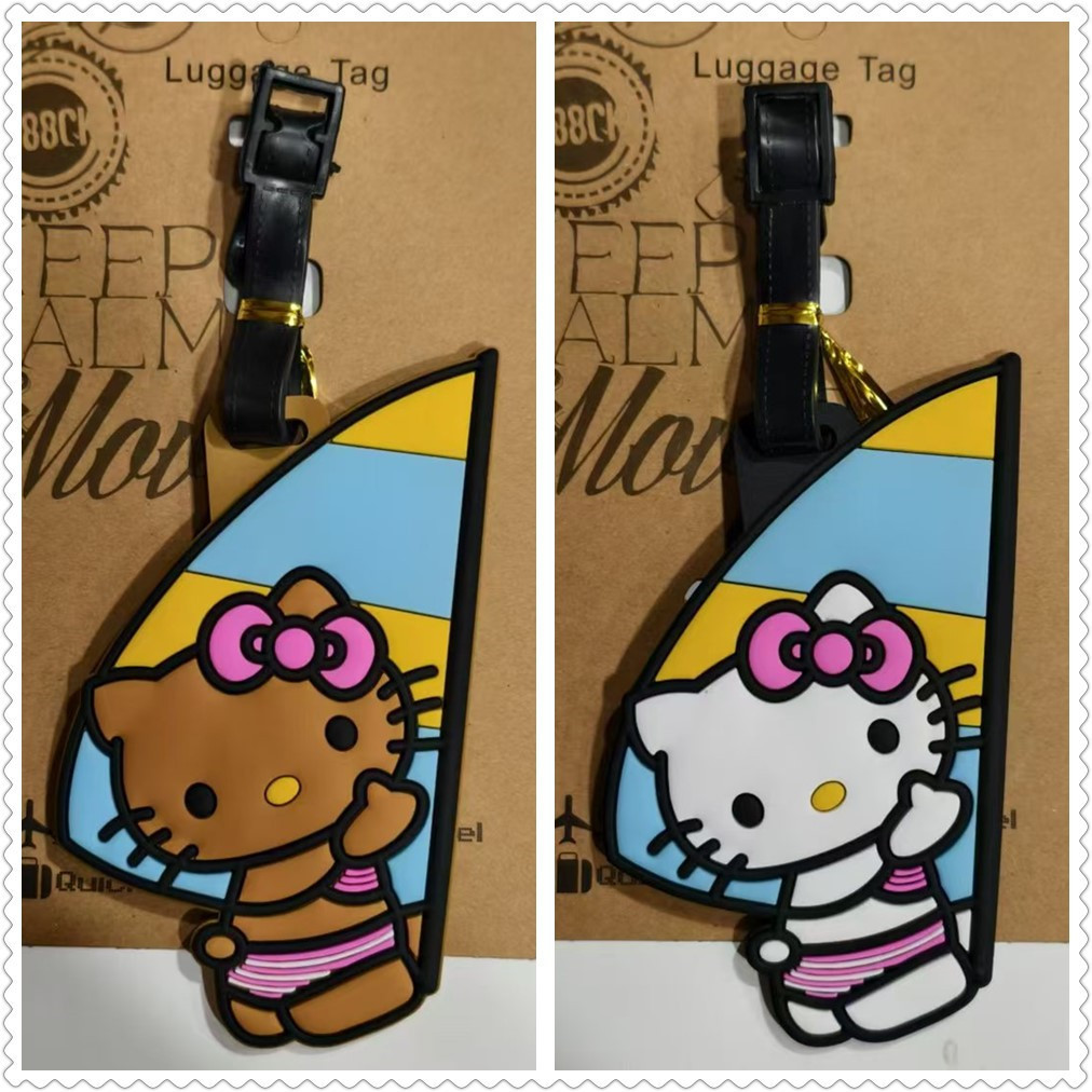 Hello Kitty Phong Cách Hawaii KT Hello Kitty Thẻ Hành Lý Da Đen Kitty Vali Kiểm Tra Thẻ Nhận Dạng Mẫ