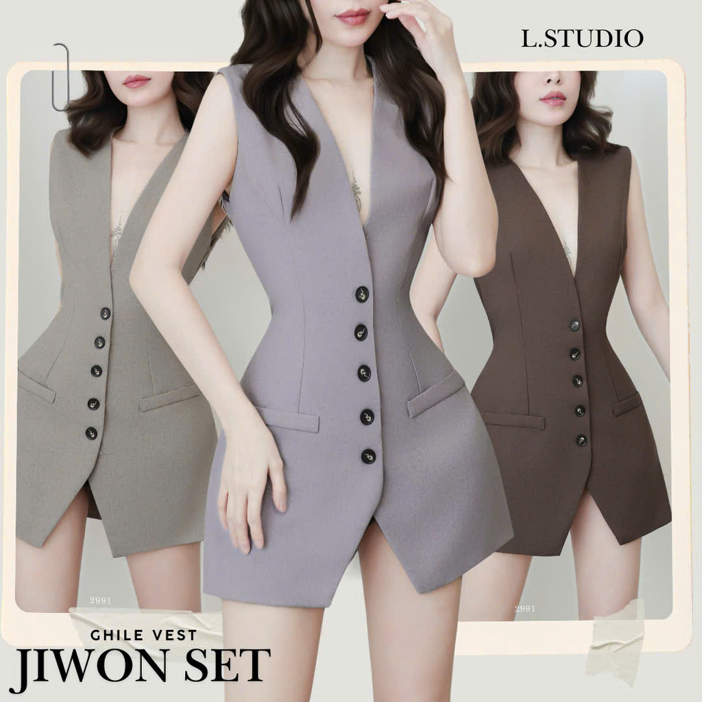 /𝙇.𝙎𝙩𝙪𝙙𝙞𝙤/ JIWON - Set áo ghile style Korea dáng đầm kèm quần bảo hộ, chất liệu sang trọng cao cấp