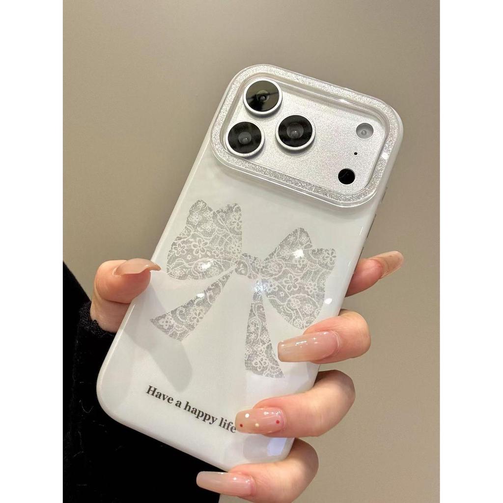 Banana Shell Phong Cách Hàn Quốc ins Nền Trắng Nơ Ren Rỗng Thích Hợp Cho Apple 17 Vỏ Điện Thoại ipho