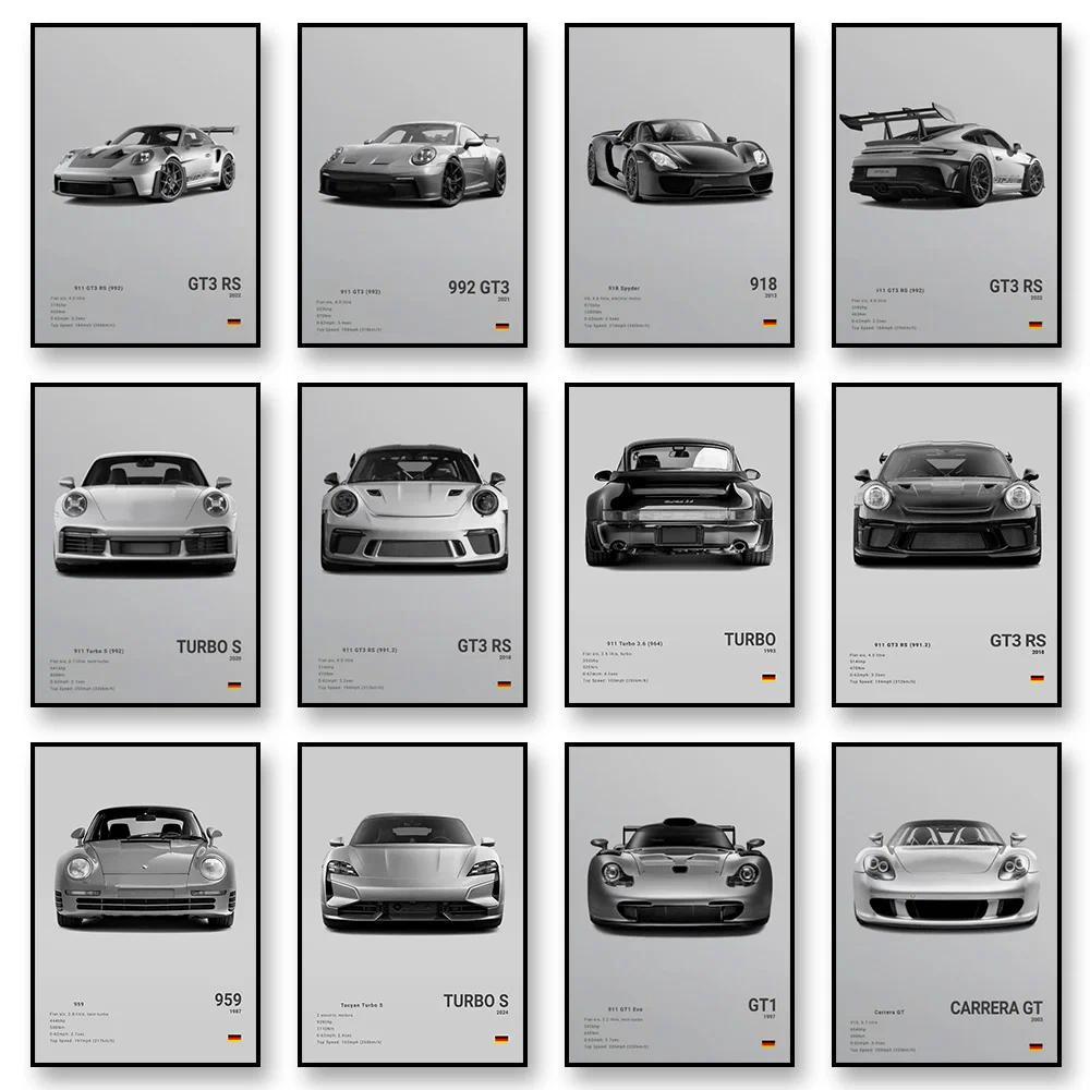 992 GT3 GT2 RS Xe Thể Thao Canvas Treo Tường Nghệ Thuật In Poster Turbos GT4 RS 918 Tranh Trang Trí 