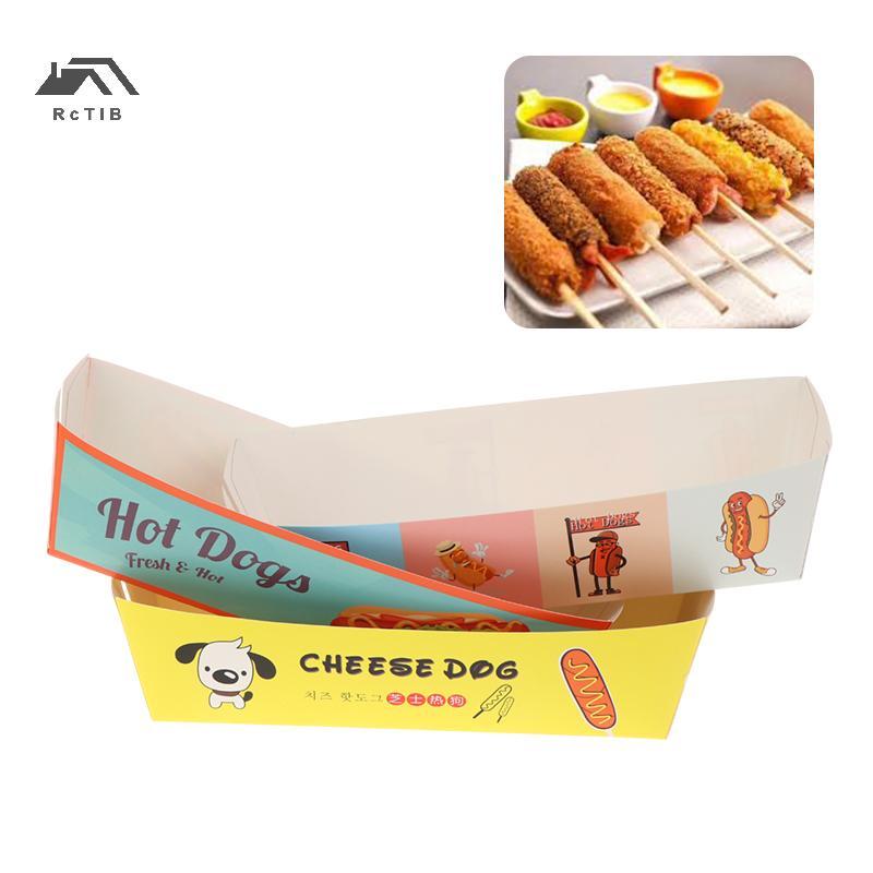 < RcTlB > 100 Cái -T Khay Nửa Dài / Hotdog Có Thiết Kế In Hình Hotdog Sandwich Khay Đóng Gói Hotdog 