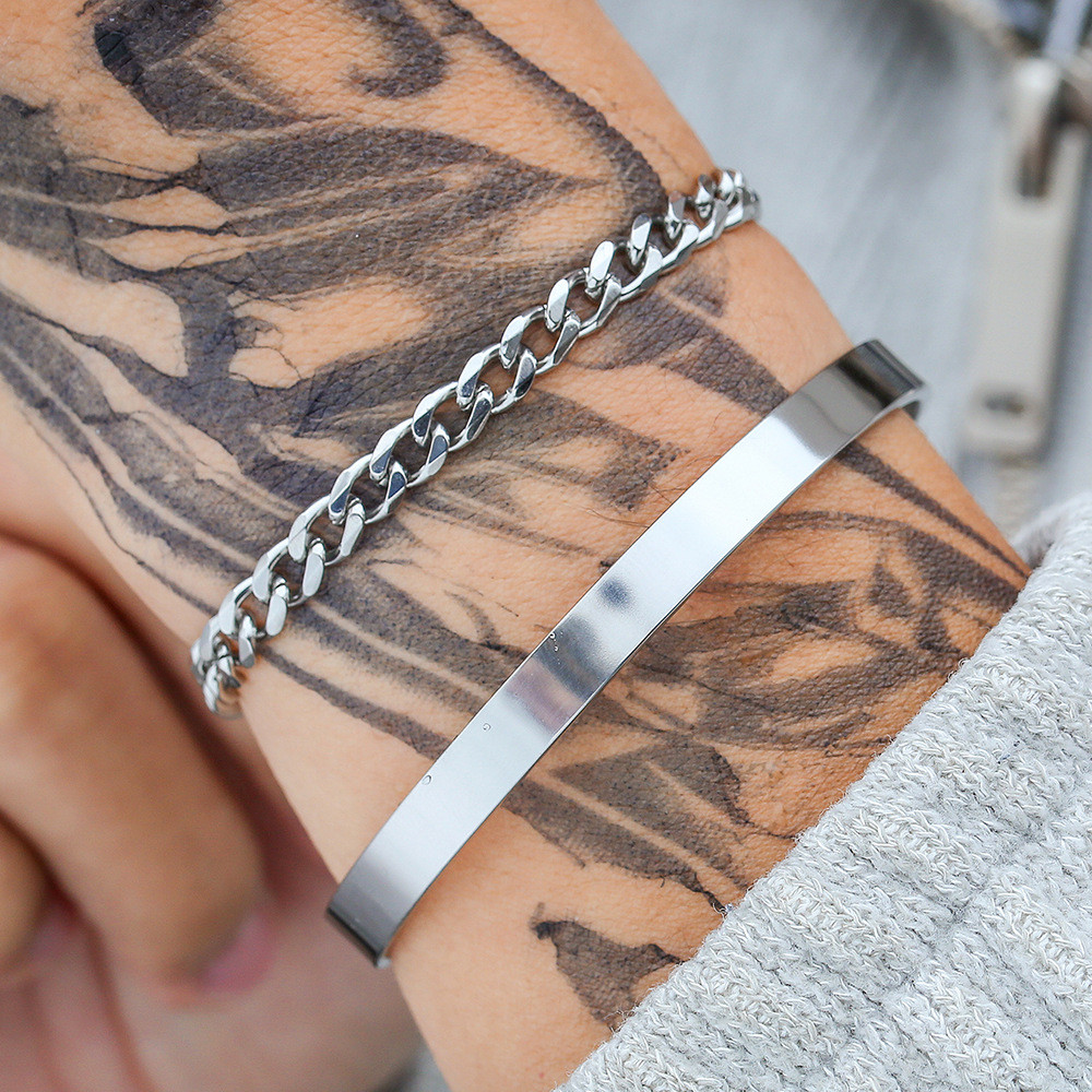 1 Bộ Vòng Tay Dây Chuyền Cuban NK Thép Không Gỉ Mở Trơn Mịn Phong Cách Hip Hop Nam Phụ Kiện Tay Hằng