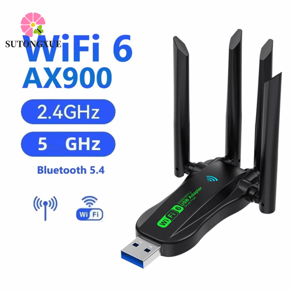 SUTONGXUE Bộ chuyển đổi USB WiFi6 băng tần kép, 4 ăng-ten AX900 900Mbps WiFi Dongle, Plug Play 2.4G 