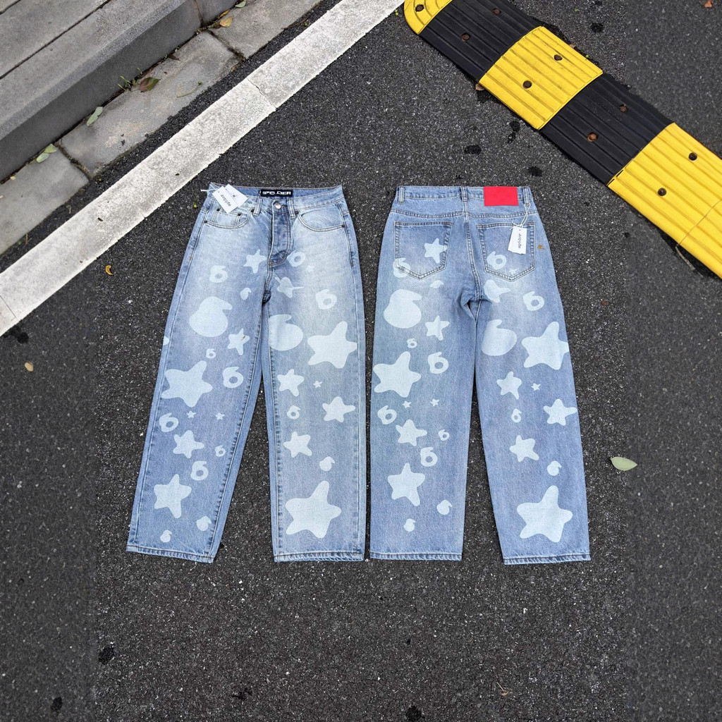 UE5L Sp5der White Dark Pattern Printed Big Star Jeans for Men and Women