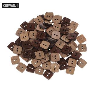 Chiwanji 100 Nút vỏ dừa bằng gỗ vuông 2 lỗ để may Thêu Sò Thủ công