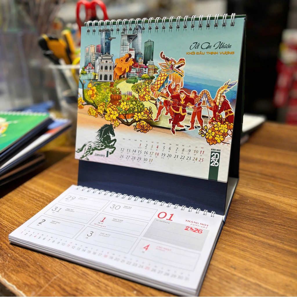 Lịch bàn gấp chữ M, chữ A 3 (BS11-BS34) Bông Sen Bính Ngọ 2026