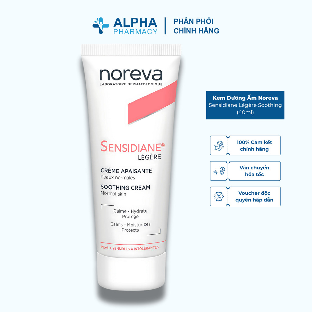 Kem Dưỡng Ẩm Noreva Sensidiane Légère Soothing Cream Cho Da Nhạy Cảm – 40ml