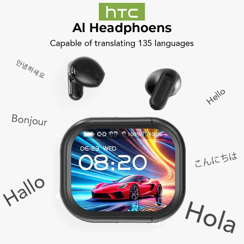 [HTC NE20] Tai nghe Bluetooth V6.0 AI Translator Tai nghe OWS Màn hình cảm ứng LCD Tai nghe không dâ