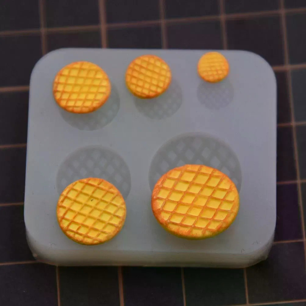 Siêu Nhẹ Đất Sét Nhựa Đất Sét Thu Nhỏ Bánh Waffle Cookie Checkered Bánh Khuôn Silicon DIY Mini Thực 