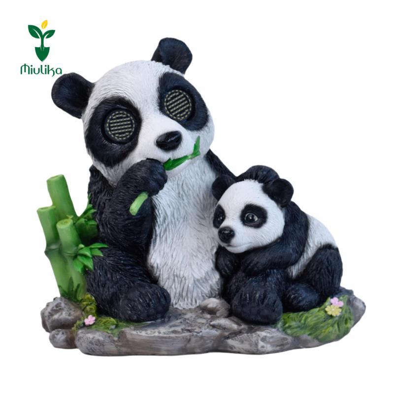 Miulika Garden Panda Tượng Đèn Năng Lượng Mặt Trời Hình Động Vật Thủ Công Trang Trí Ngoài Trời Điêu 
