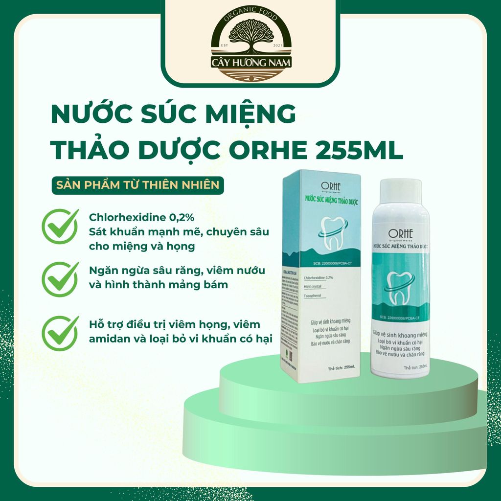 Nước Súc Miệng Thảo Dược ORHE 250ml - Chlorhexidine 0.2% & Dexpanthenol cho hơi thở thơm mát, sạch k