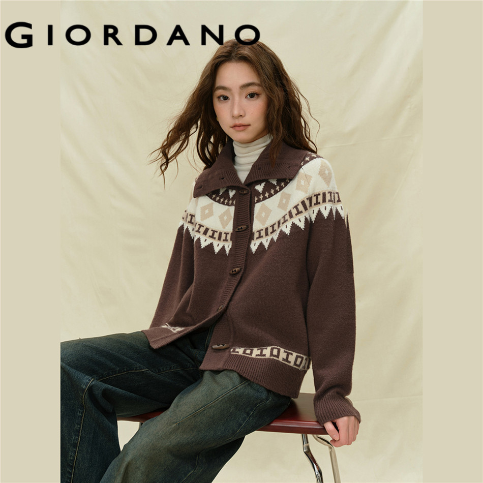 GIORDANO WOMEN Ethnic jacquard toggle buttons cardigan 18355716