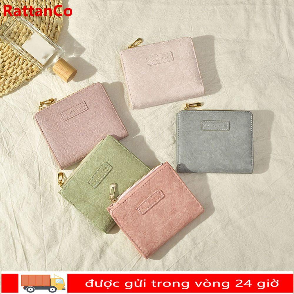 Ví dây kéo RATTANCO, Ví ngắn bằng da nhỏ, Quà tặng túi đựng tiền màu trơn dung tích lớn kiểu cổ điển