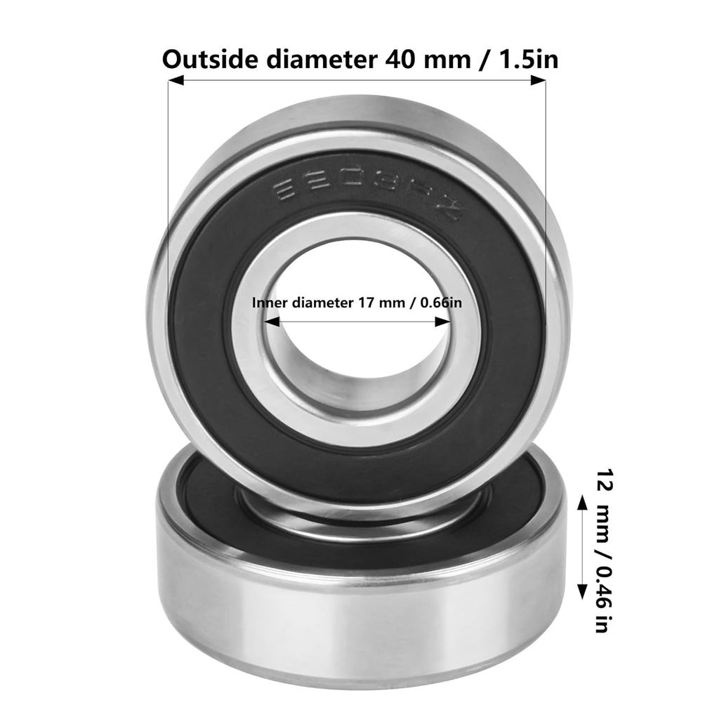 6203-RS Vòng bi kín 2 chiếc Vòng bi 6203RS ID 17mm x OD 40mm x Chiều rộng 12mm Vòng bi kín cao su đô