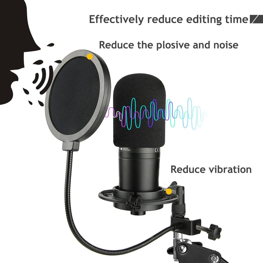 Giá đỡ Mic Audio Technica AT2020, Giá đỡ kéo treo tay Mic Boom AT2020 có giá đỡ sốc, Bộ lọc Pop, Kẹp