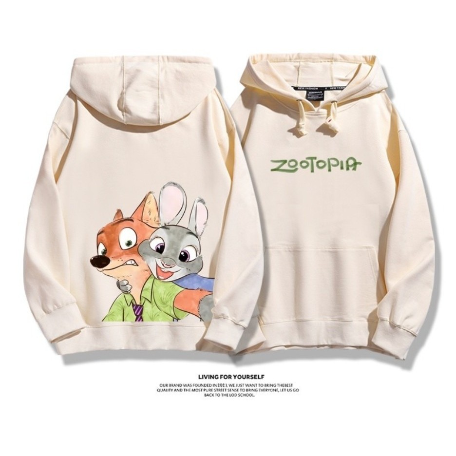 Zootopia 2 - Áo hoodie cặp thỏ và cáo, thời trang streetwear mùa lạnh