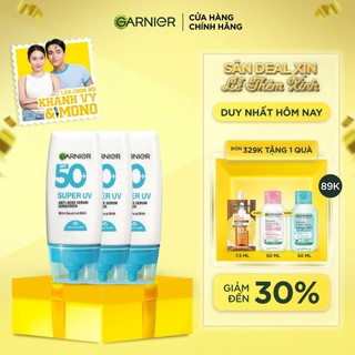  Bộ 3 Kem Chống Nắng Garnier Phổ Rộng 12h Kiềm Dầu & Hỗ Trợ Giảm Mụn SPF 50+PA++++ 30mlX3 