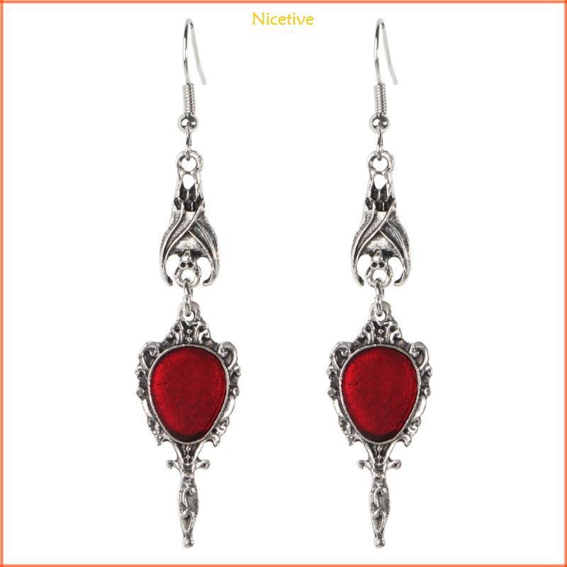 Vintage for Vampire Bat Magic Mirror Drop Earrings Gothic Punk Dangling Jewelry