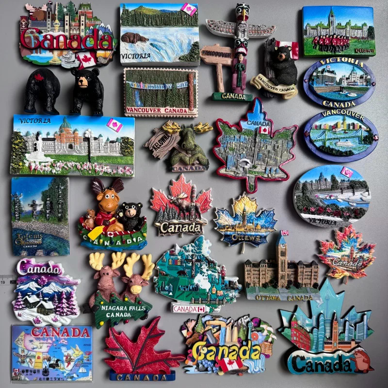 Canada Du Lịch Lưu Niệm Tủ Lạnh Nam Châm Ottawa Victoria Limeau Cầu Vancouver Quebec Toronto Gấu Nai