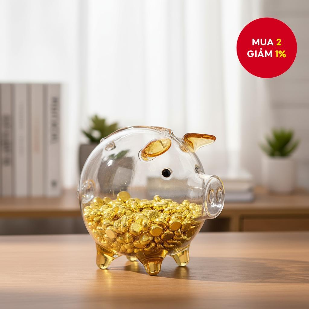   Ống heo tiết kiệm bằng kính trong suốt dễ thương hình hạt đậu vàng trang trí cho trẻ em 