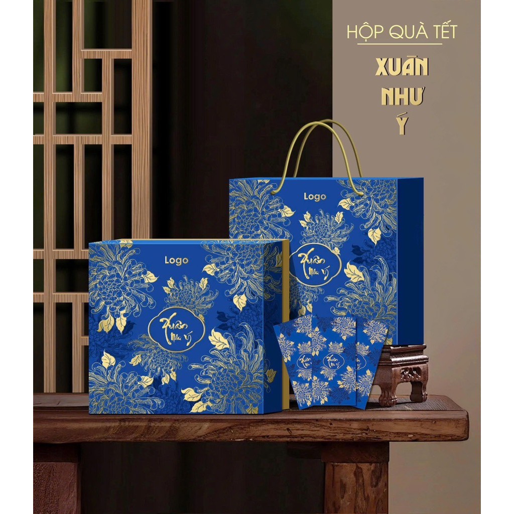 Hộp đựng quà tết cứng cao cấp nắp âm dương , kèm túi xách -XUÂN NHƯ Ý - Minh Quang Mart