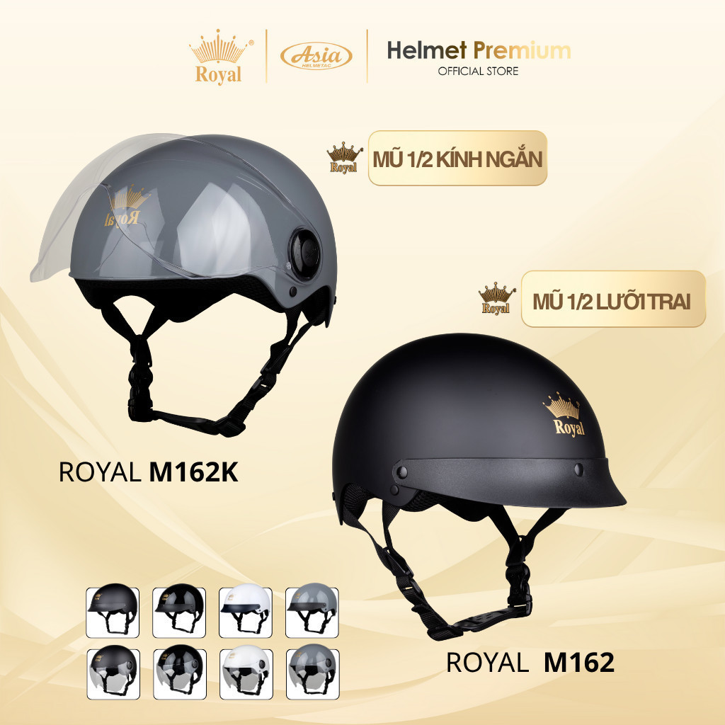 Mũ Bảo Hiểm Nửa Đầu Series Royal M162 Và M162K Chính Hãng - Nón Bảo Hiểm Thời Trang, Hạn Chế tia UV