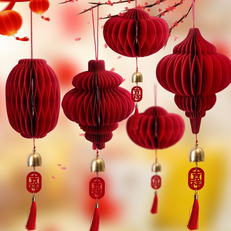 Giấy truyền thống Trung Quốc Nghệ thuật Đèn lồng tổ ong Phước lành - Lễ hội mùa xuân 3D Origami Đèn 