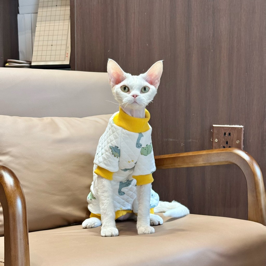 Devon Tutus Sphinx mèo không lông Quần áo mèo Devon bé cotton hoạt hình khủng long nhỏ bốn chân ấm b