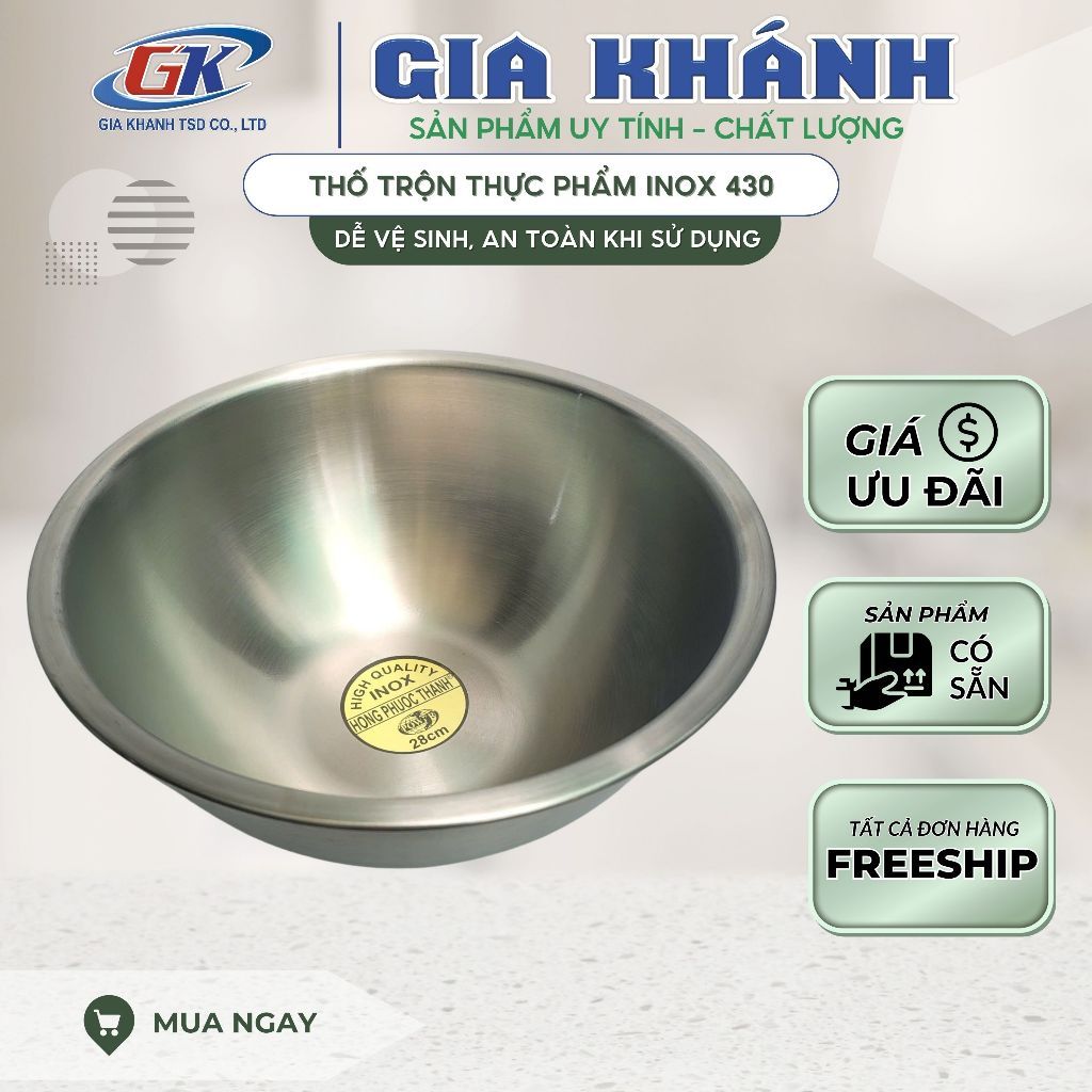 thố inox, thau inox, thau trộn thực phẩm Inox 430, thau inox