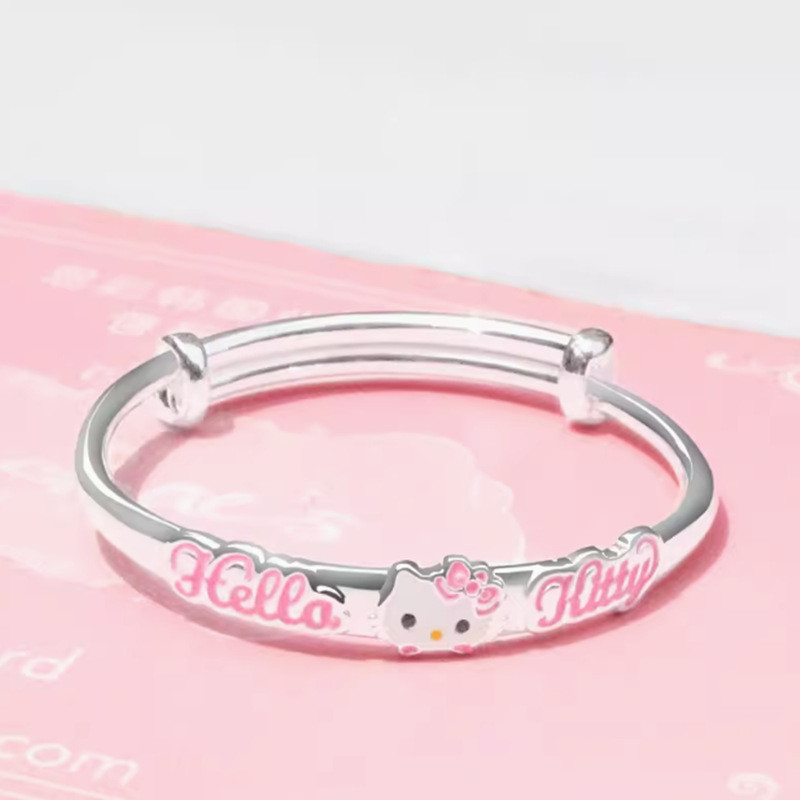 Bạc Nguyên Chất 999 Nhân Vật In Hình Vòng Tay Mèo Công Chúa Dễ Thương Bé Trẻ Em Cha Mẹ-Con Phong Các