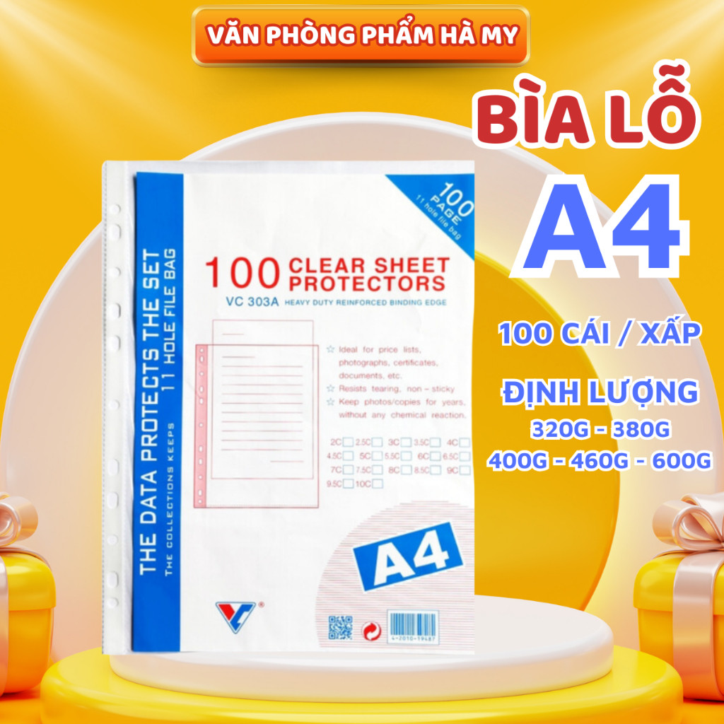 (Xấp 100 Cái) Bìa lá lỗ, bìa lỗ A4, bìa lá nylong đủ định lượng