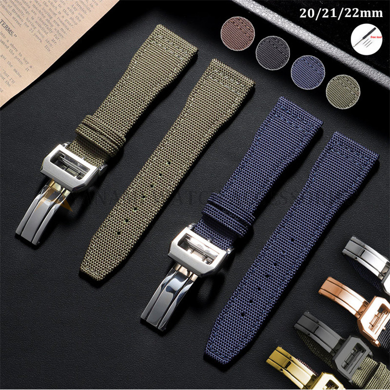 20mm 21mm 22mm Dây đeo đồng hồ bằng da Nylon Khóa gấp Sailcloth Vải phổ thông Dây đeo đồng hồ cho IW