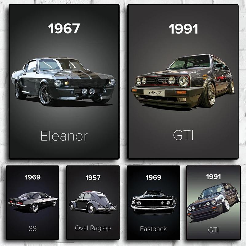 Vintage Xe Trang Trí Tranh 80s GTI Thể Thao Cổ Điển Xe Sơn Dầu Phòng Khách Nhà Tường Nghệ Thuật In P