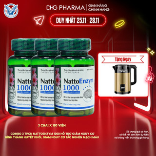  Combo 3 TPCN NattoEnzym 1000 Hỗ trợ giảm nguy cơ hình thành huyết khối giảm nguy cơ tắc nghẽn mạch máu 3 chai -180 Viên 